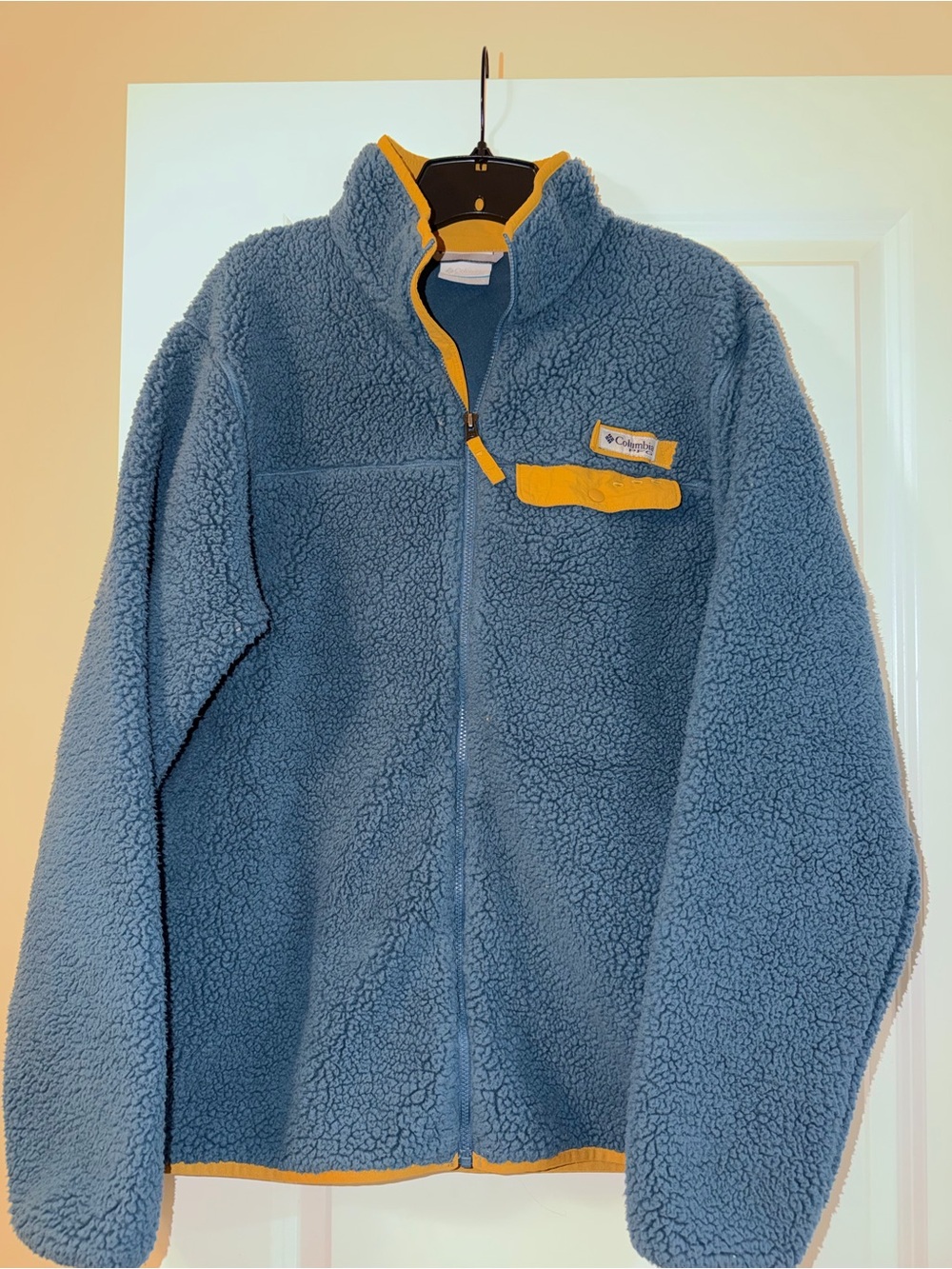 Columbia Blue Sherpa Fleece Jacket with Yellow Trim